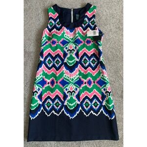 NWT GABBY SKYE Women's Sleeveless Dress Navy‎ Geometric Multicolor New Size 10